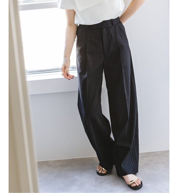 NOBLE「【洗える】ストライプツイルストレッチスラックスパンツ」|スラックス|ネイビー