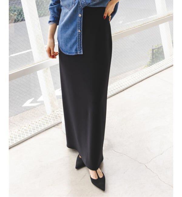 NOBLE「《追加》【洗える】コンフォートジャージーライクタイトスカート 4」|スカート|ブラック