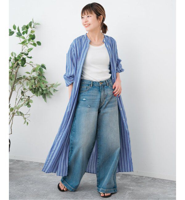 Spick and Span「HYU ストライプギャザーシャツワンピース」|ワンピース|