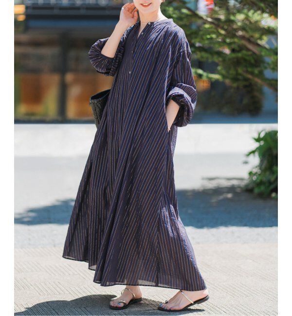 Spick and Span「HYU ストライプギャザーシャツワンピース」|ワンピース|