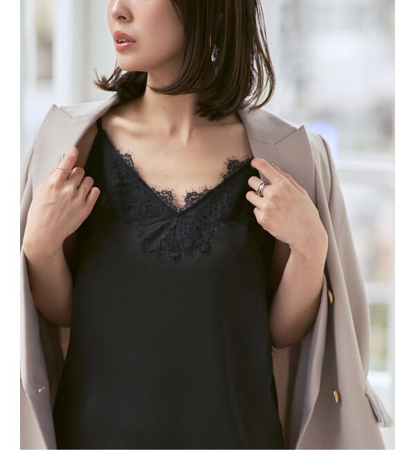 NOBLE「《追加》リバーレーストリミングサテンキャミソール3」|キャミソール|ブラック