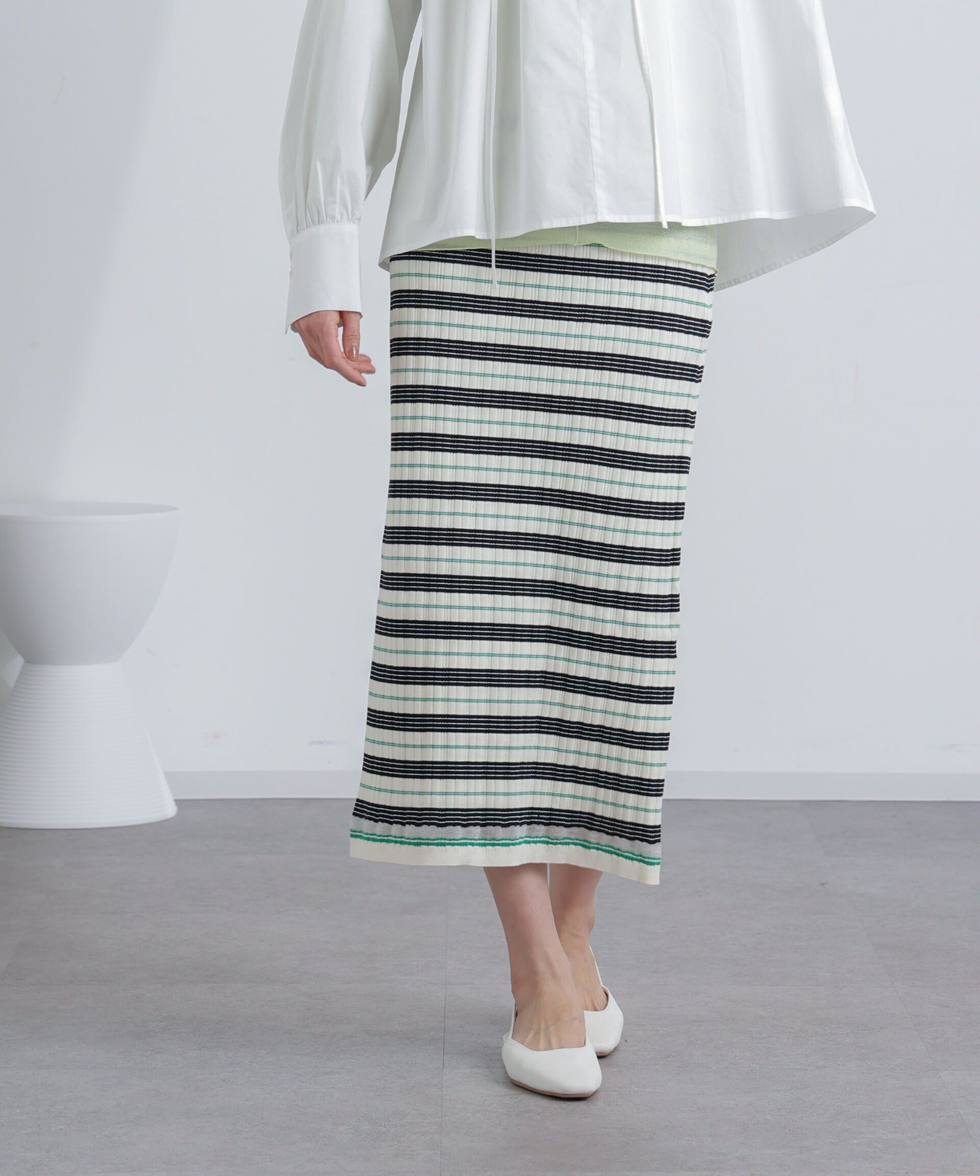 nano･universe「ランダムリブボーダースカート(セットアップ可)」|スカート|ホワイト