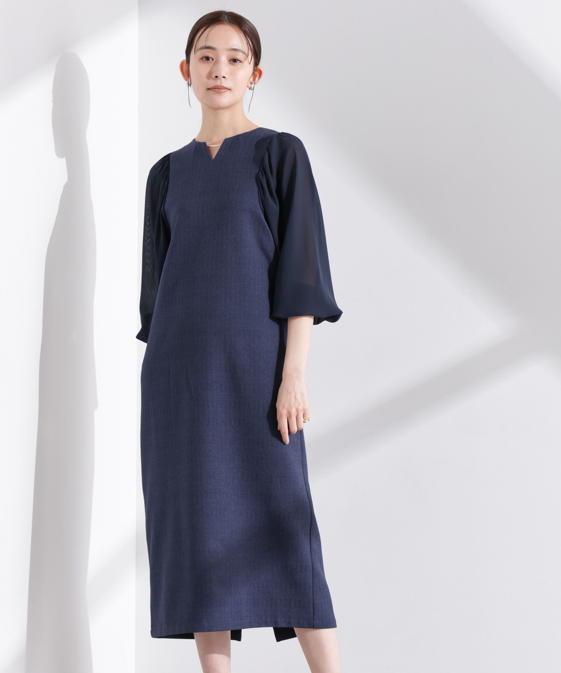 nano･universe「シアーボリュームスリーブコンビワンピース」|ワンピース|