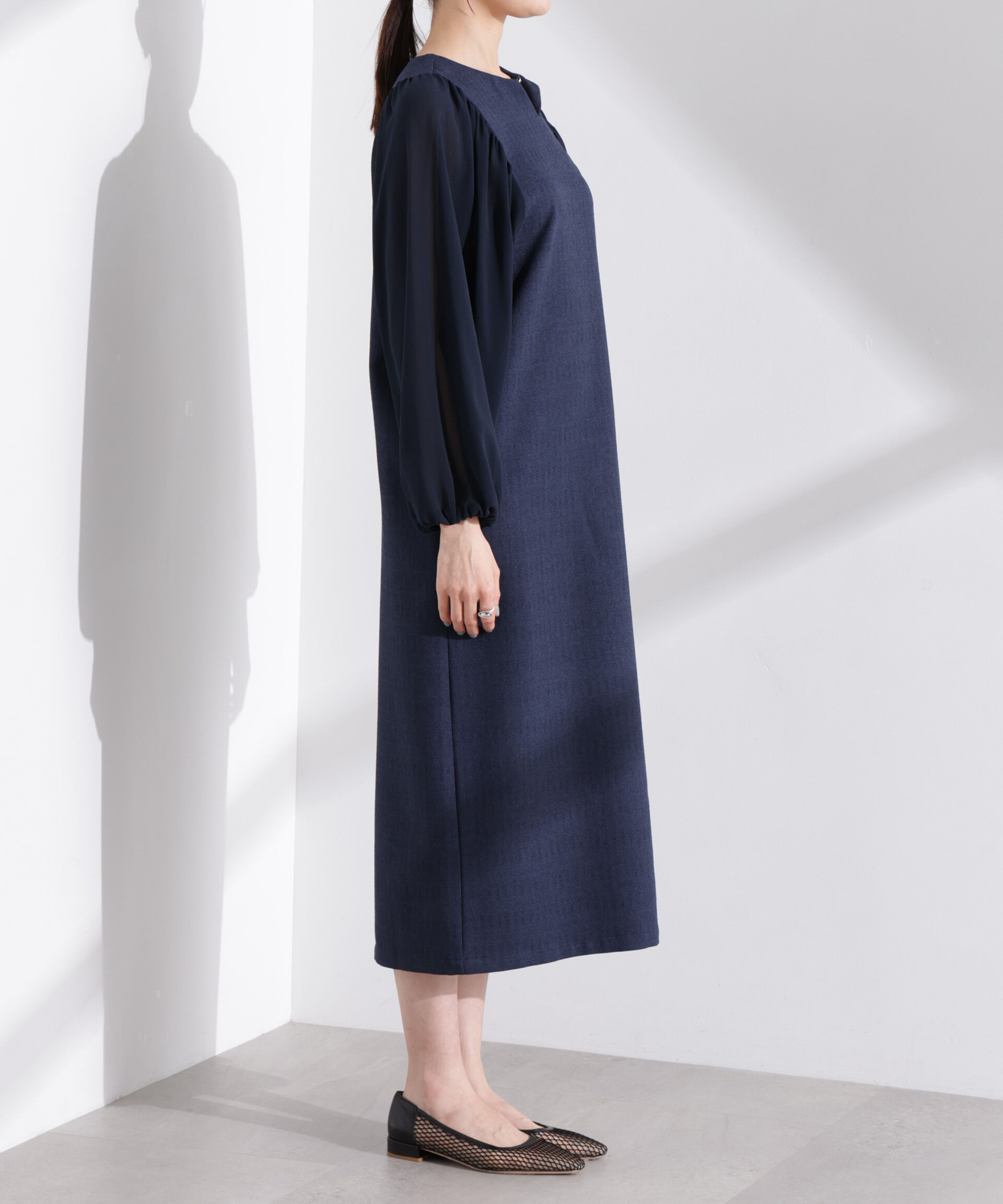 nano･universe「シアーボリュームスリーブコンビワンピース」|ワンピース|