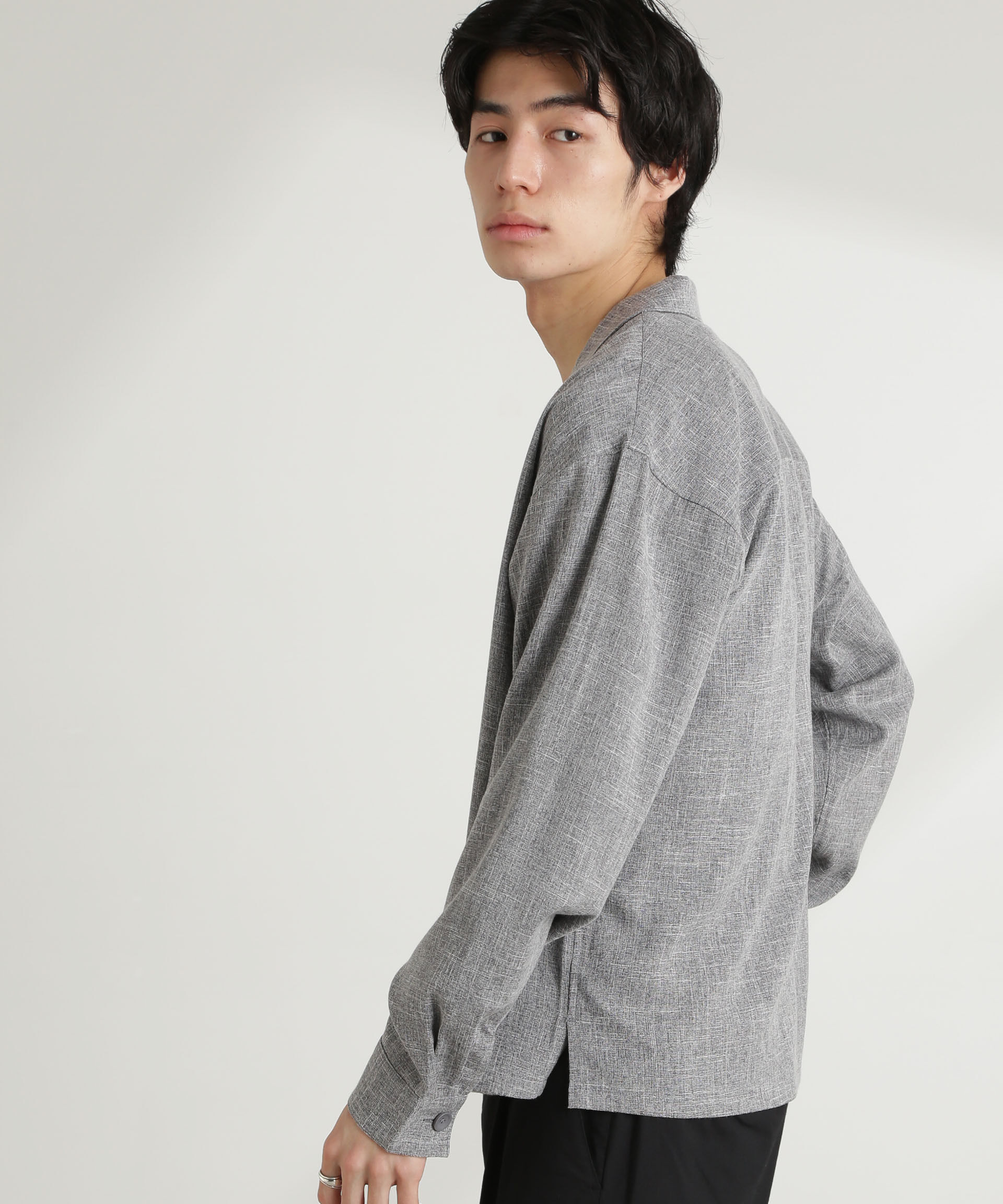 nano･universe「WEB限定/リネンライク開襟シャツ 長袖」|シャツ・ブラウス|
