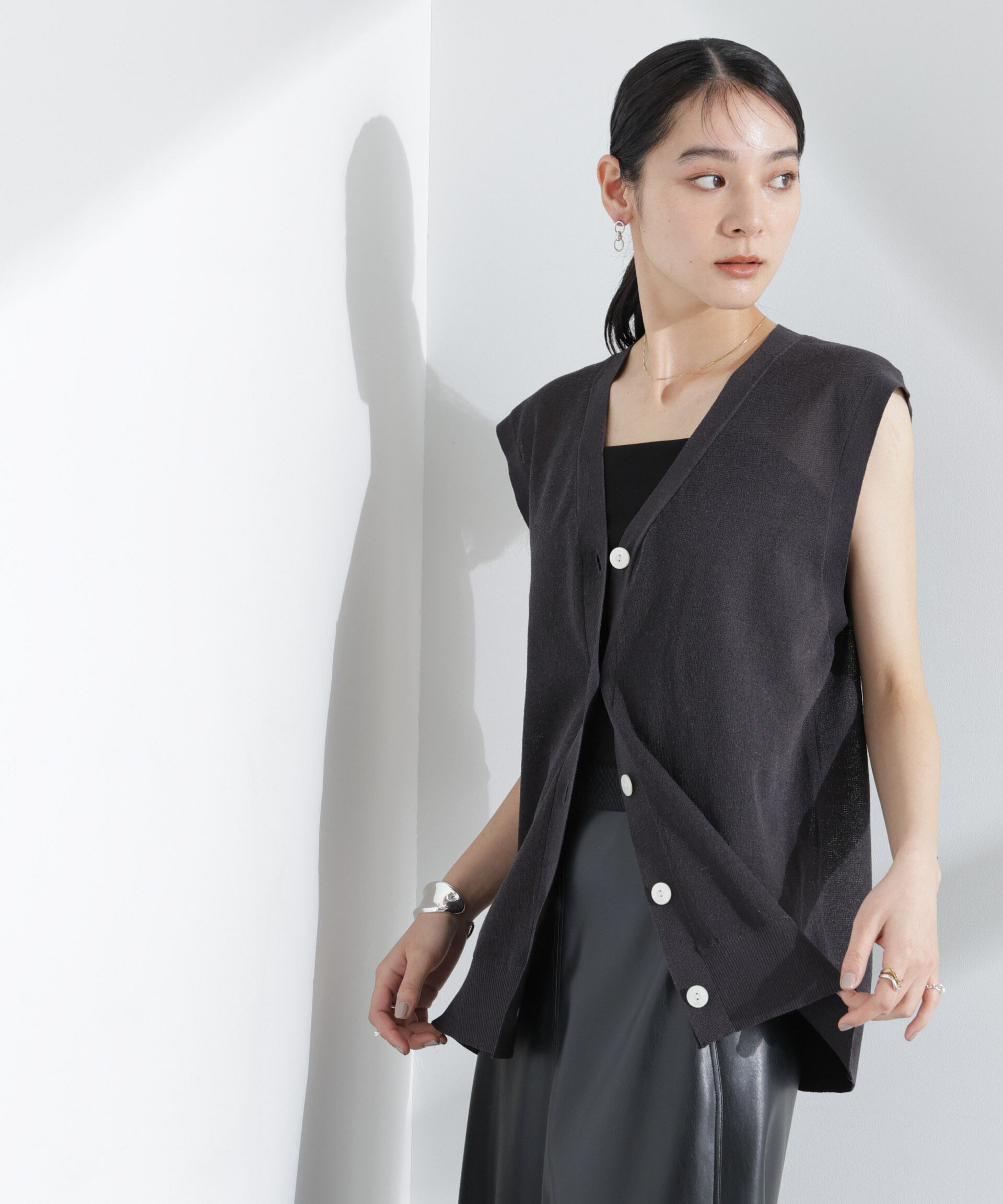 nano･universe「シアーミラノリブニットベスト」|ニット・セーター|