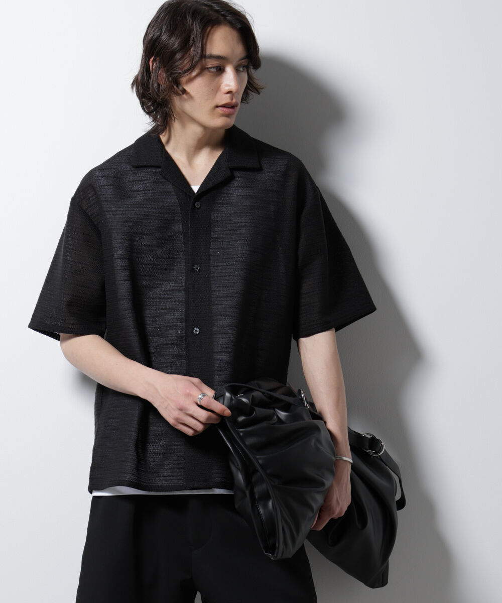 nano･universe「スラブラメ オープンカラーシャツ」|シャツ・ブラウス|ブラック