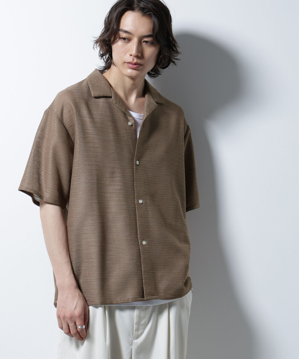 nano･universe「スラブラメ オープンカラーシャツ」|シャツ・ブラウス|キャメル4