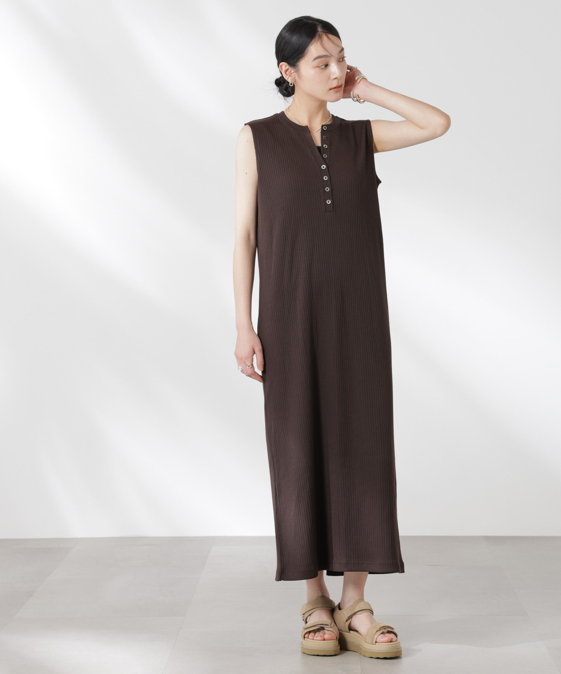 nano･universe「ヘンリーネックドライテレコワンピース」|ワンピース|