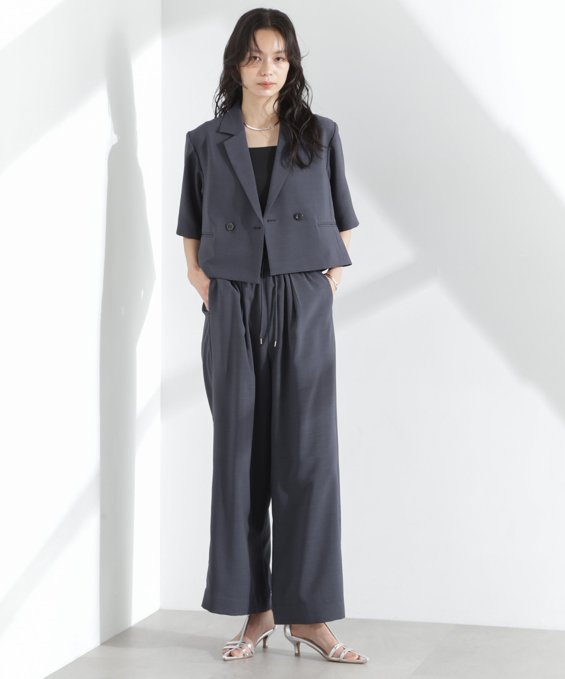 nano･universe「メランジドライ イージーワイドパンツ(セットアップ可)」|チノ|