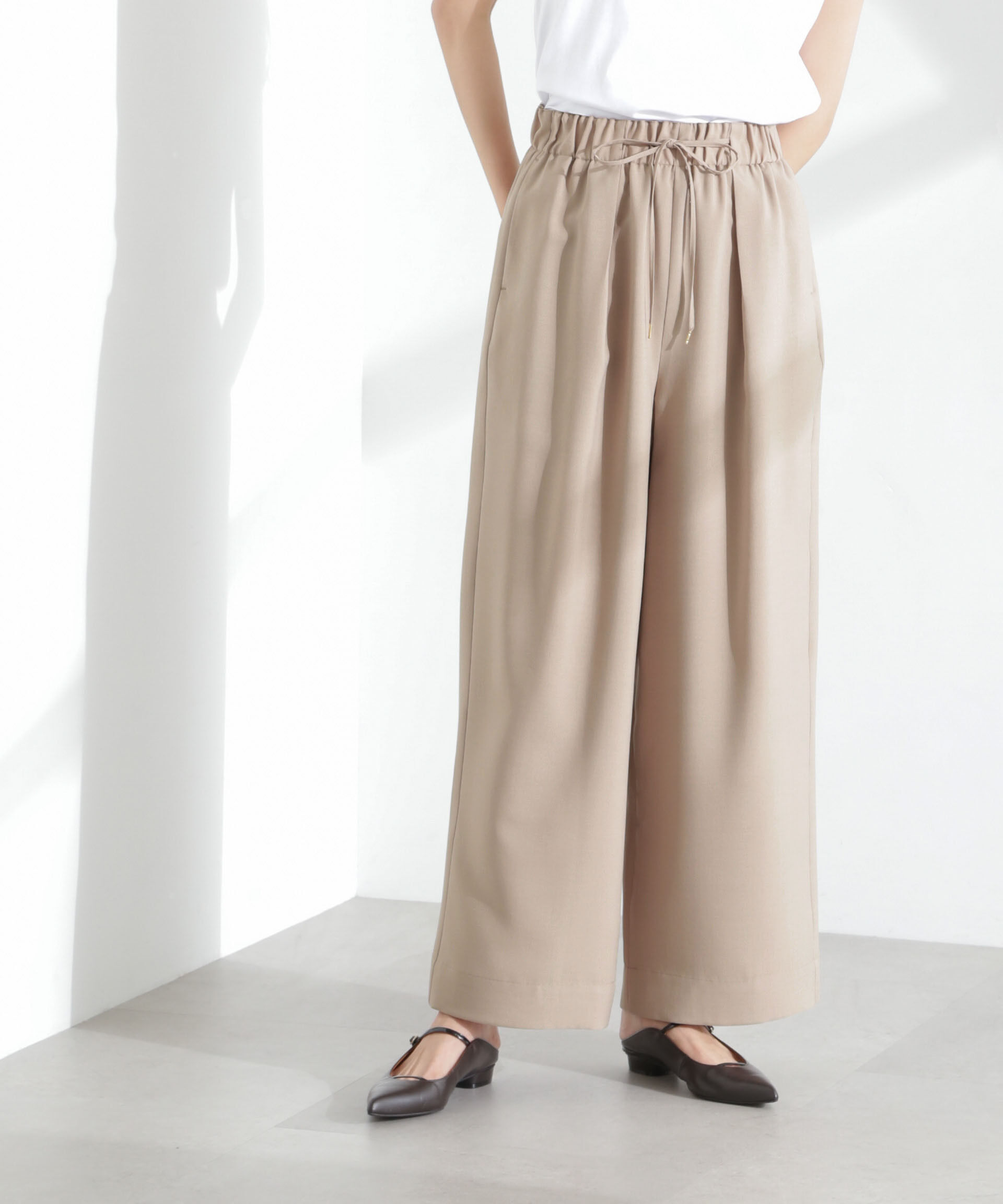 nano･universe「メランジドライ イージーワイドパンツ(セットアップ可)」|チノ|