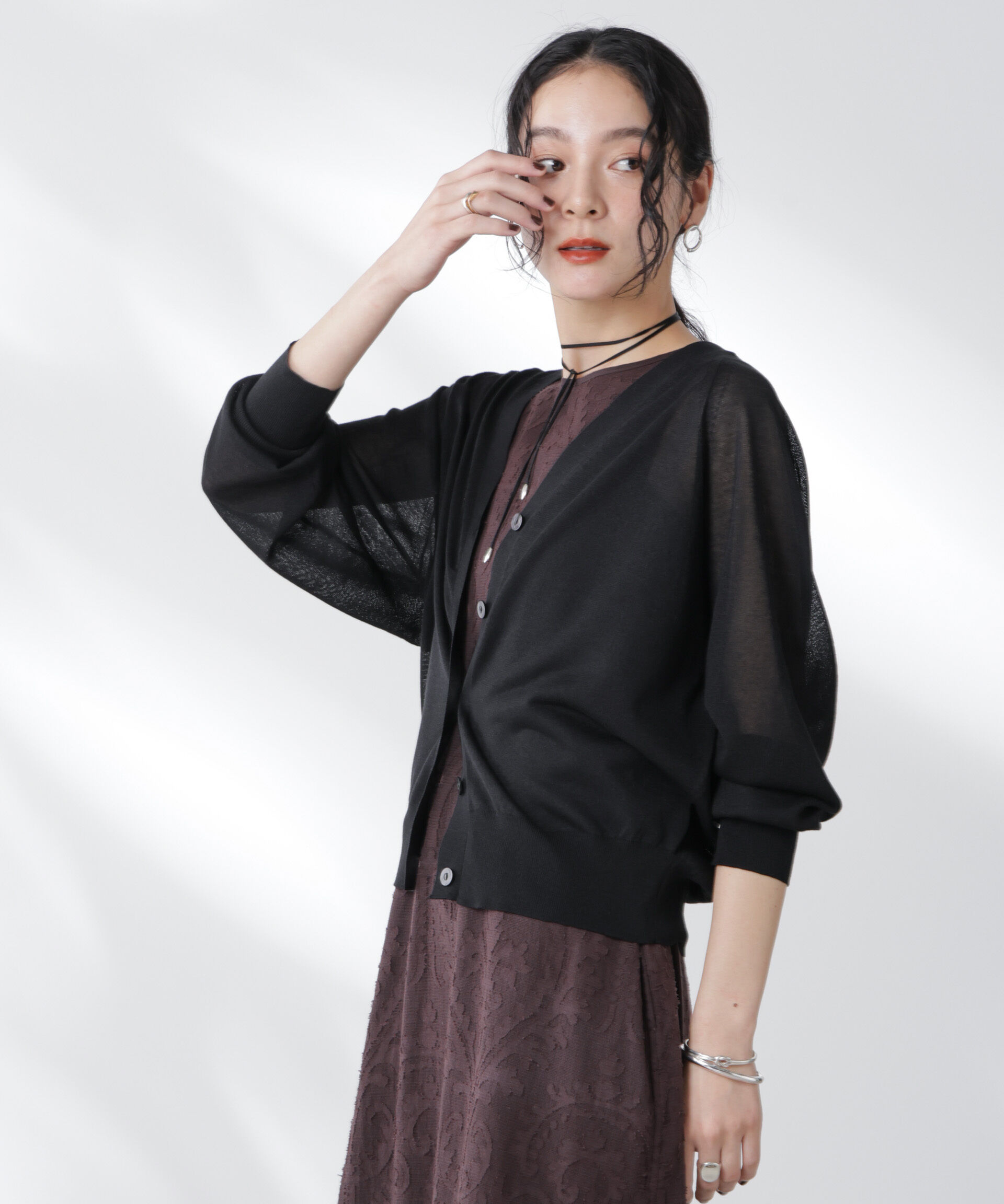 nano･universe「コットンスパークシアーＶネックカーディガン」|ニット・セーター|