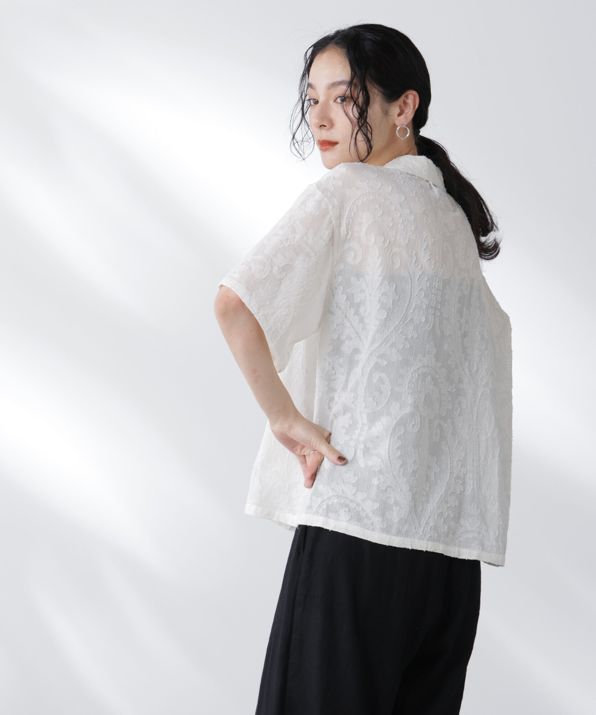 nano･universe「made in india カットワークジャカードシャツ(セットアップ可)」|シャツ・ブラウス|