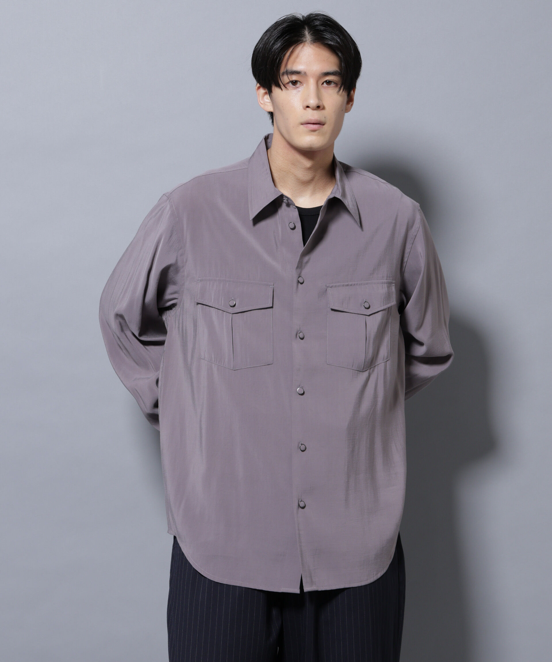 nano･universe「ヴィンテージライクレーヨンフィブリルシャツ」|シャツ・ブラウス|チャコール3