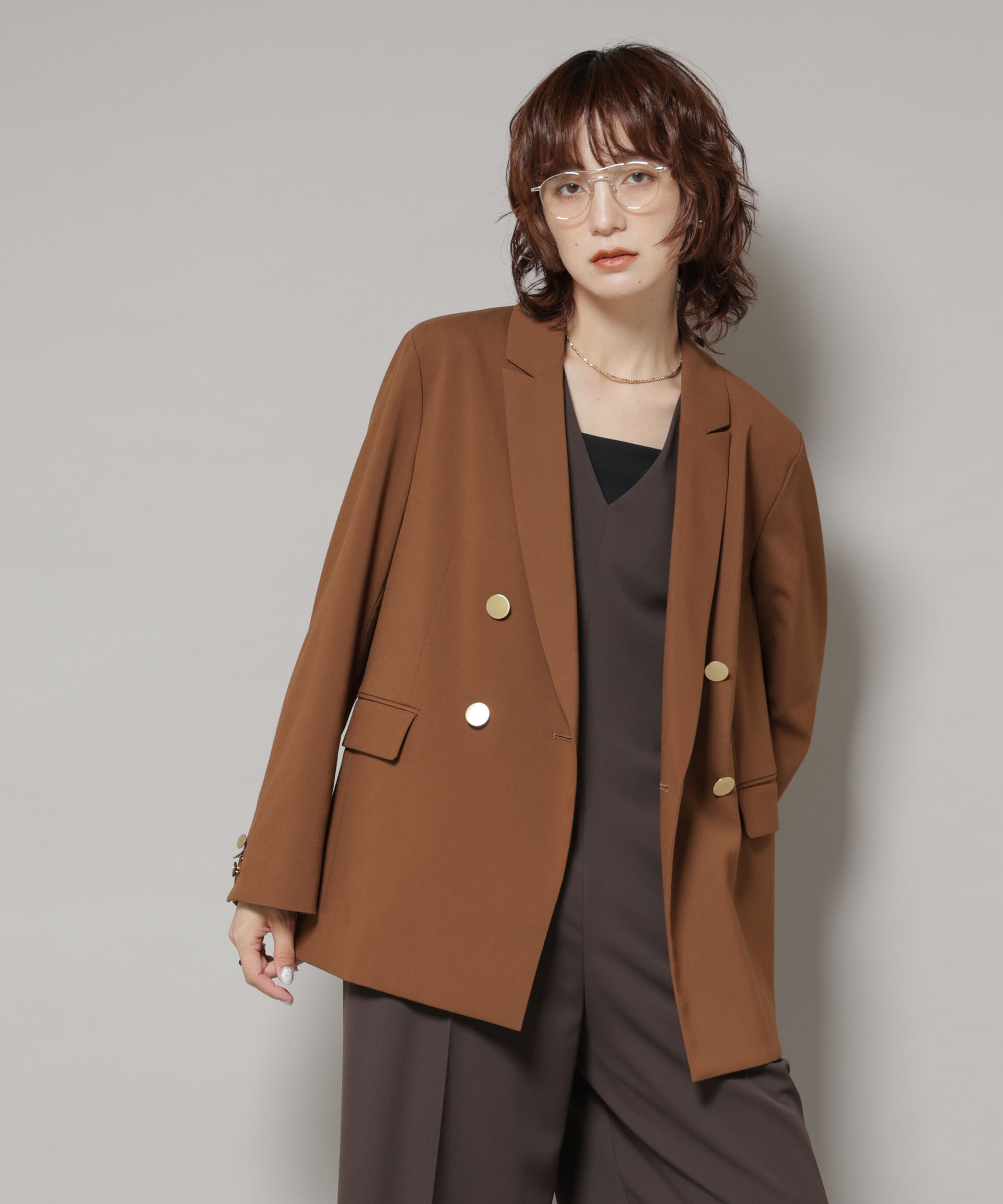 nano･universe「ドライウェザーストレッチダブルジャケット(セットアップ可)」|テーラードジャケット|ブラウン