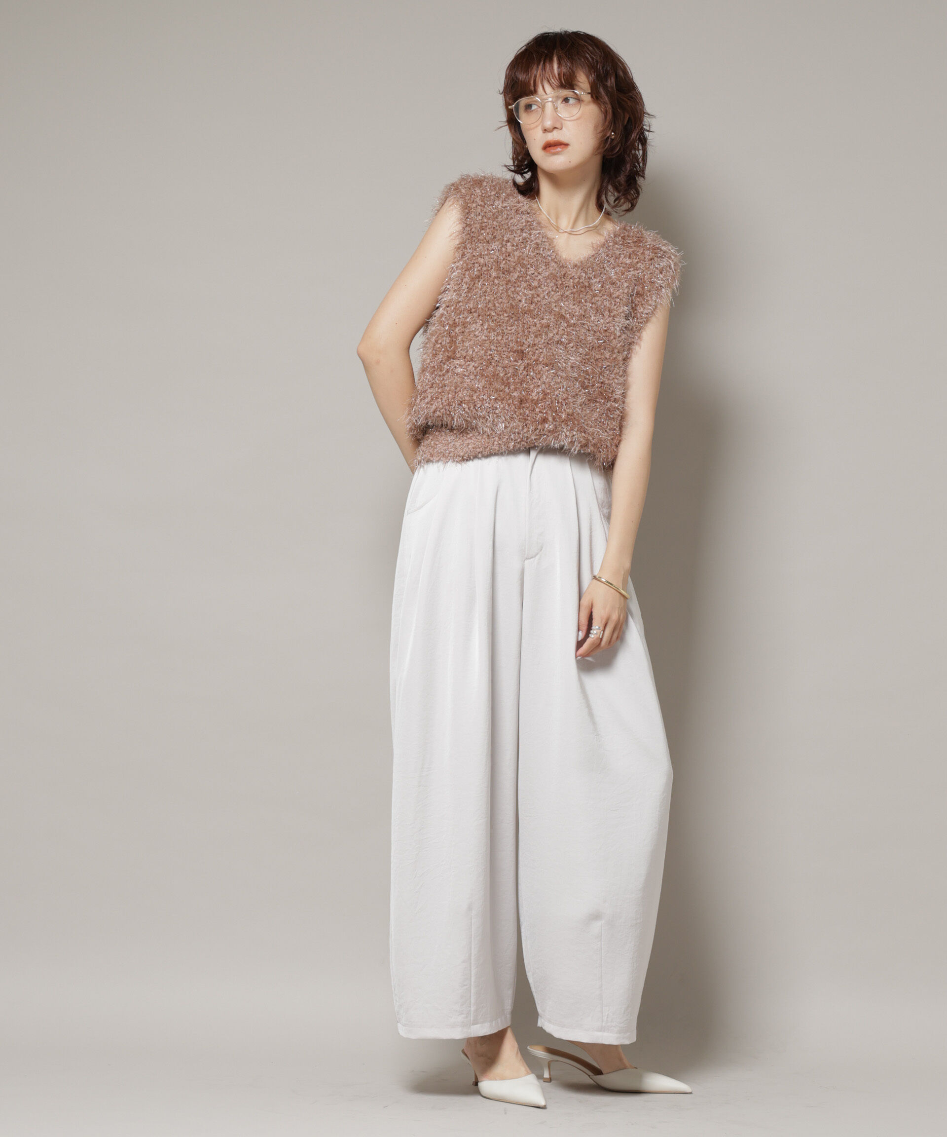 nano･universe「シャギーラメベスト」|ニット・セーター|