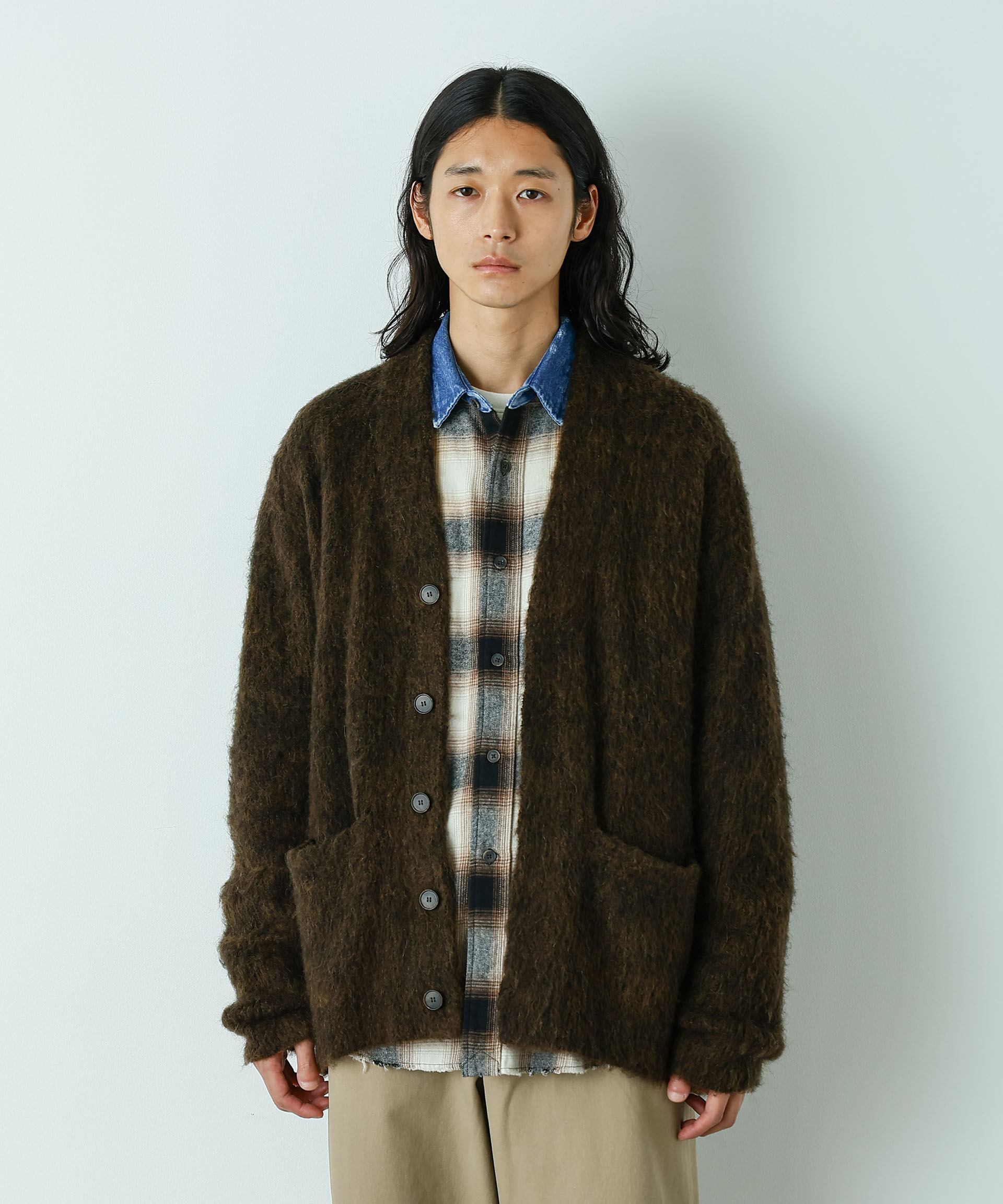 nano･universe「｢HOTEL PALACE｣ フライフロントミックスシャギーカーディガン」|ニット・セーター|