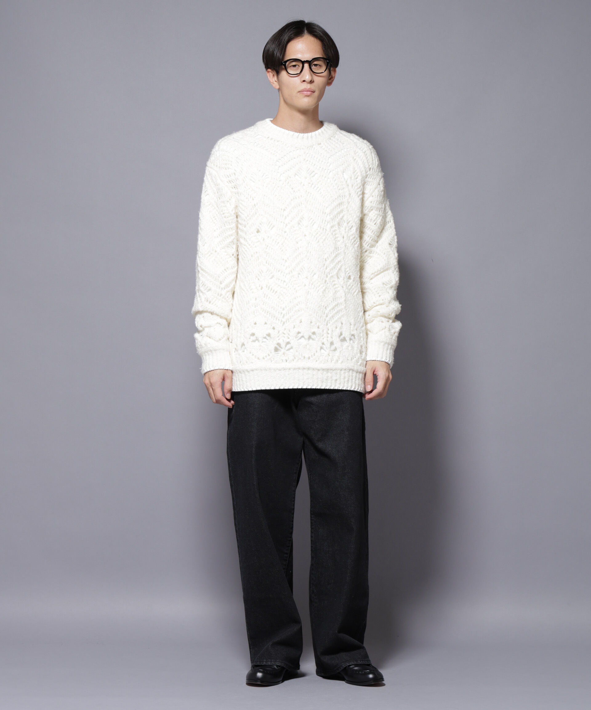 nano･universe「透かし編み クルーネックニット」|ニット・セーター|