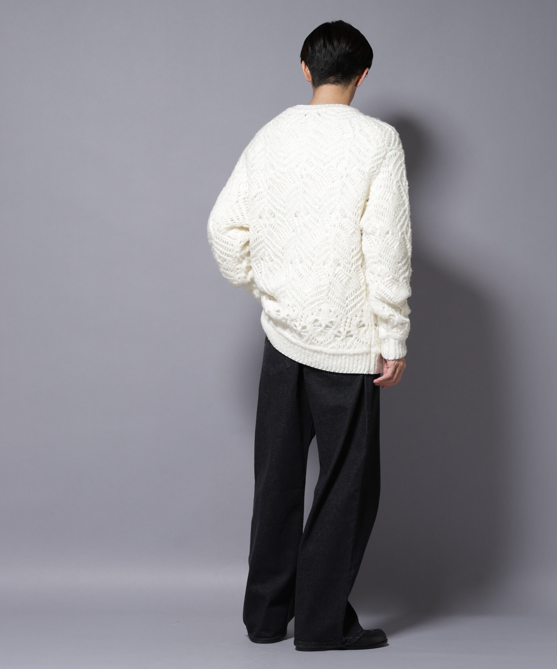 nano･universe「透かし編み クルーネックニット」|ニット・セーター|