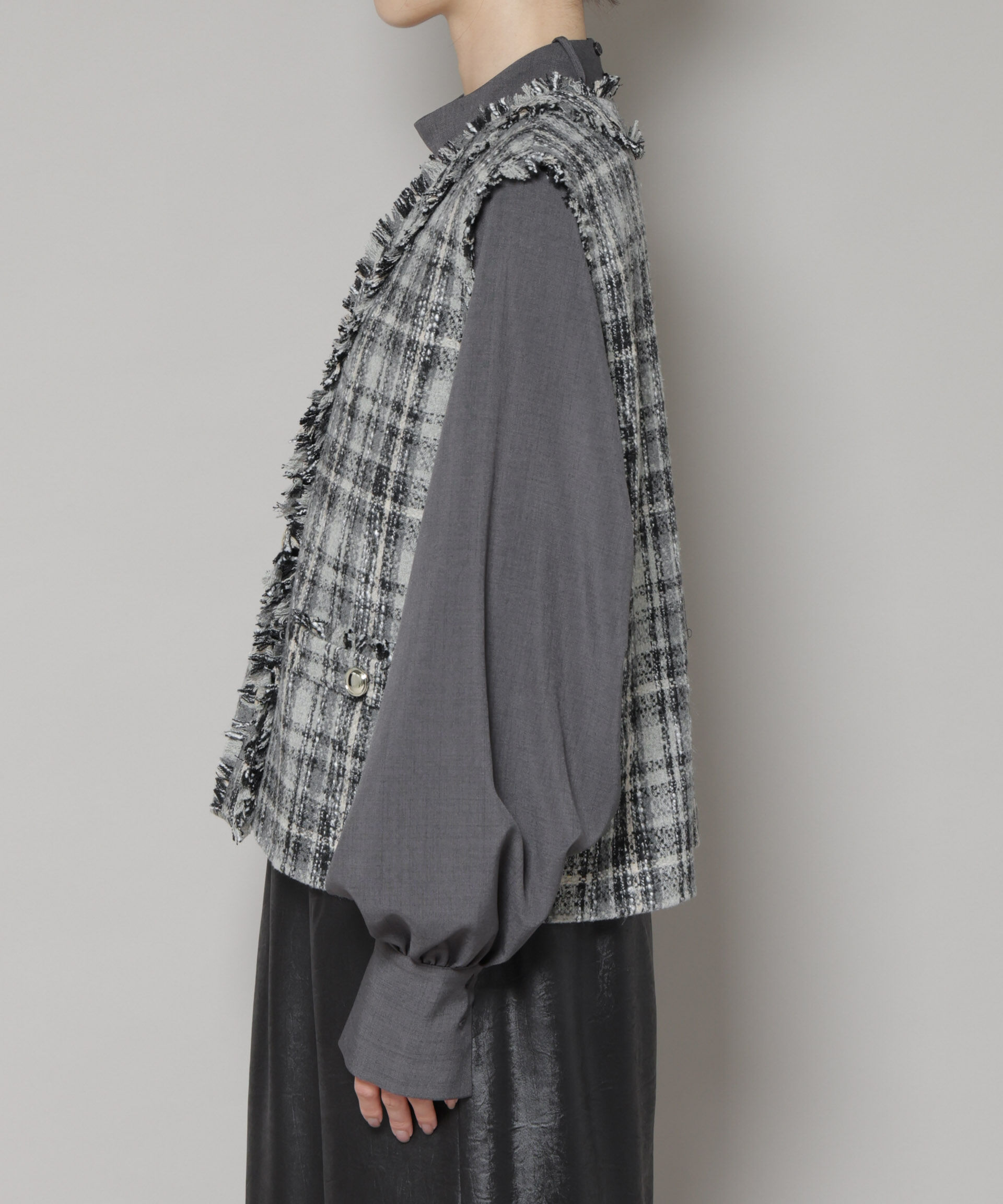 nano･universe「チェックフリンジ金ボタンジレ(セットアップ可)」|テーラードジャケット|