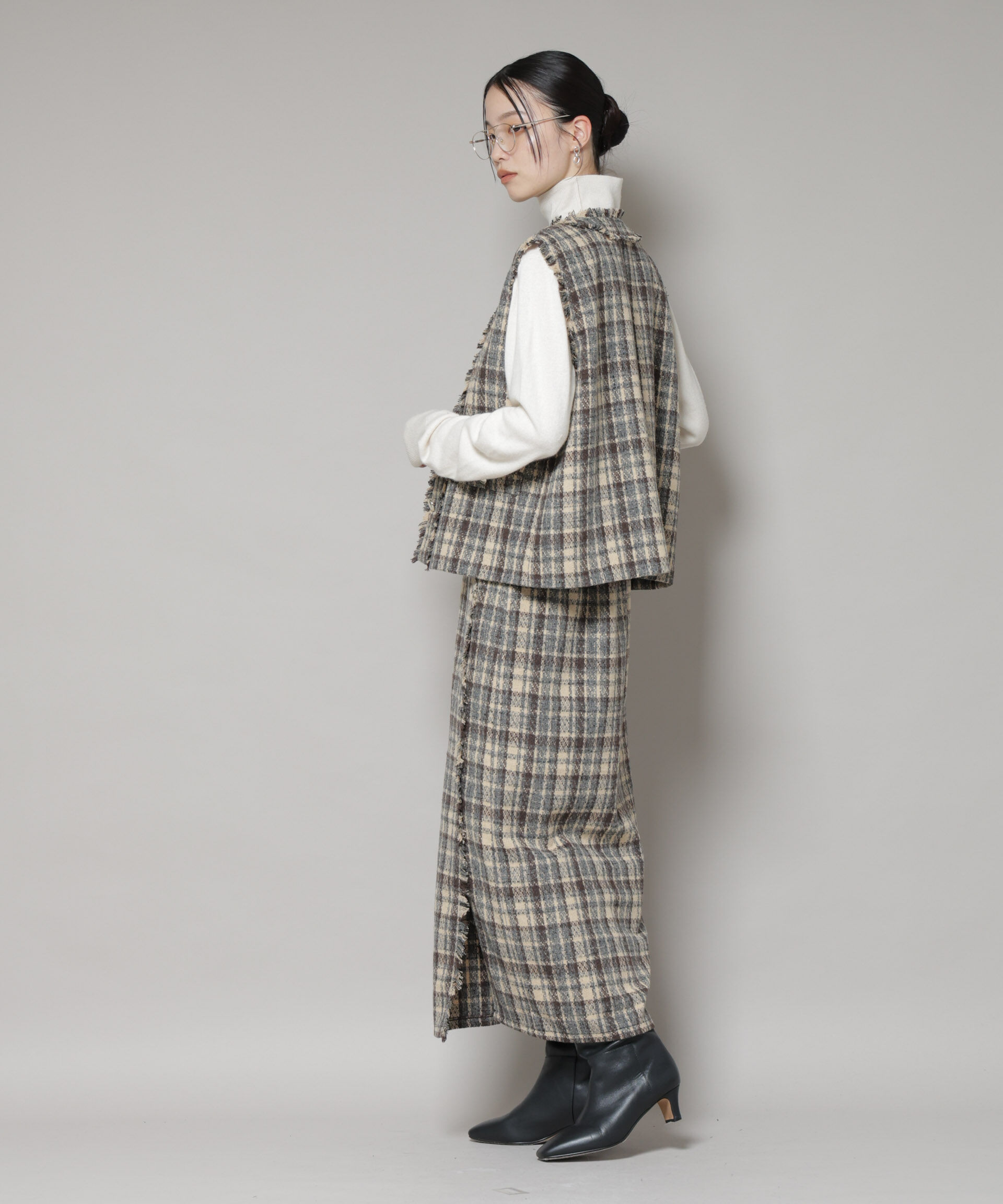 nano･universe「チェックフリンジ金ボタンジレ(セットアップ可)」|テーラードジャケット|
