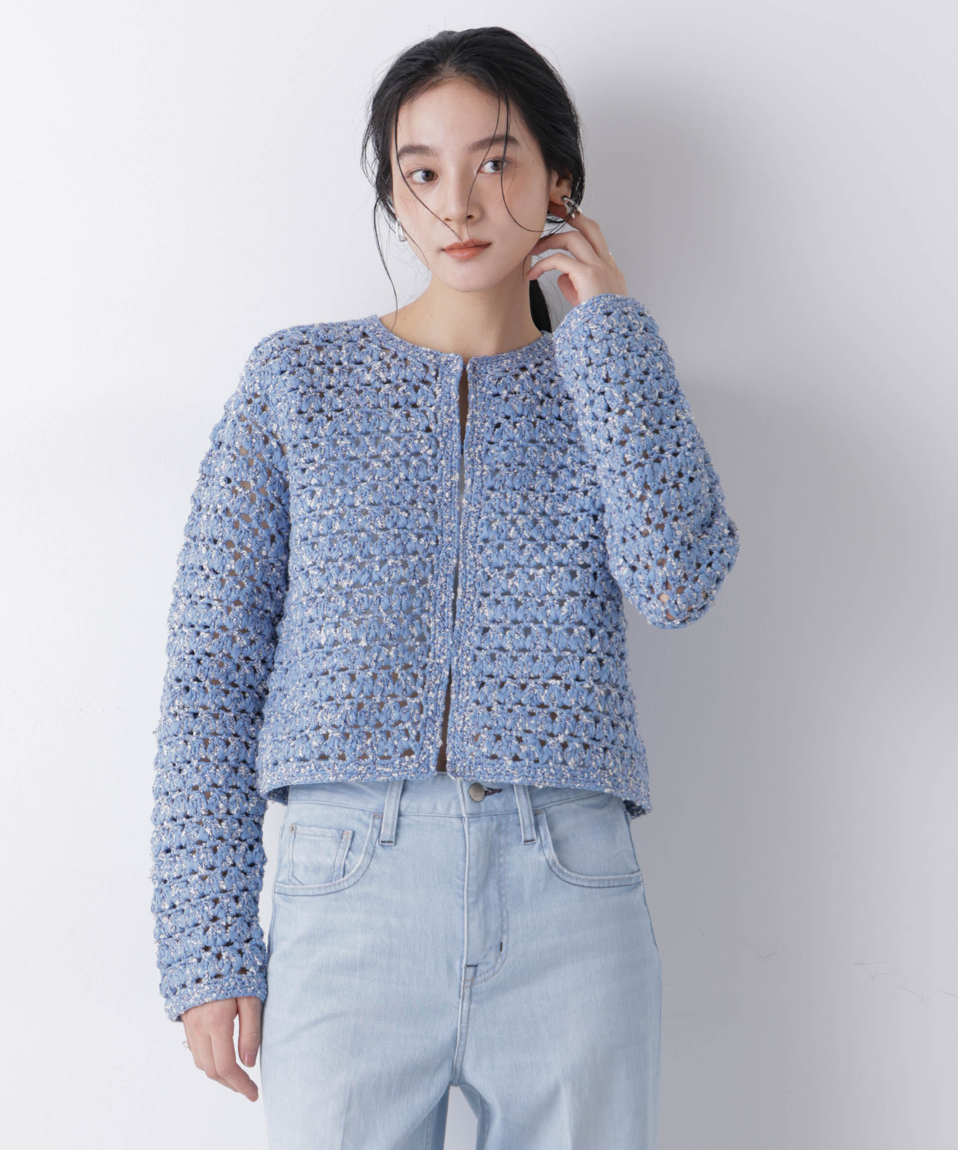 nano･universe「ミックスヤーンクロシェカーディガン」|ニット・セーター|