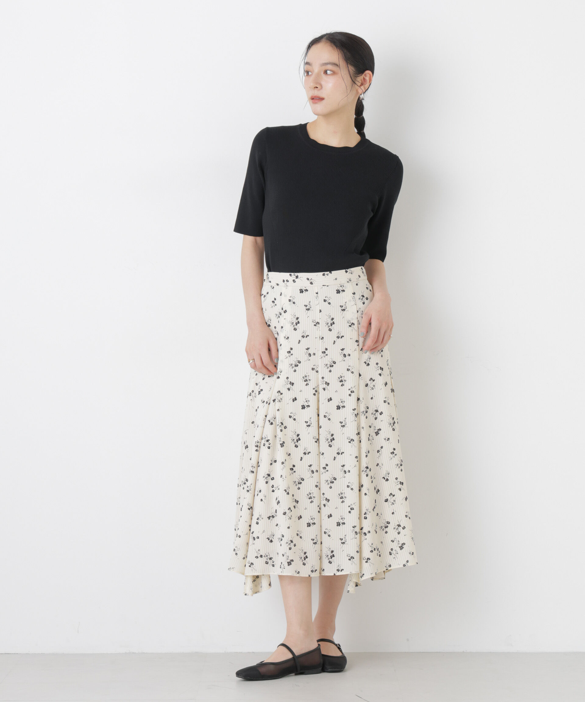 nano･universe「ウォッシャブルハイツイスト五分袖リブニット」|ニット・セーター|