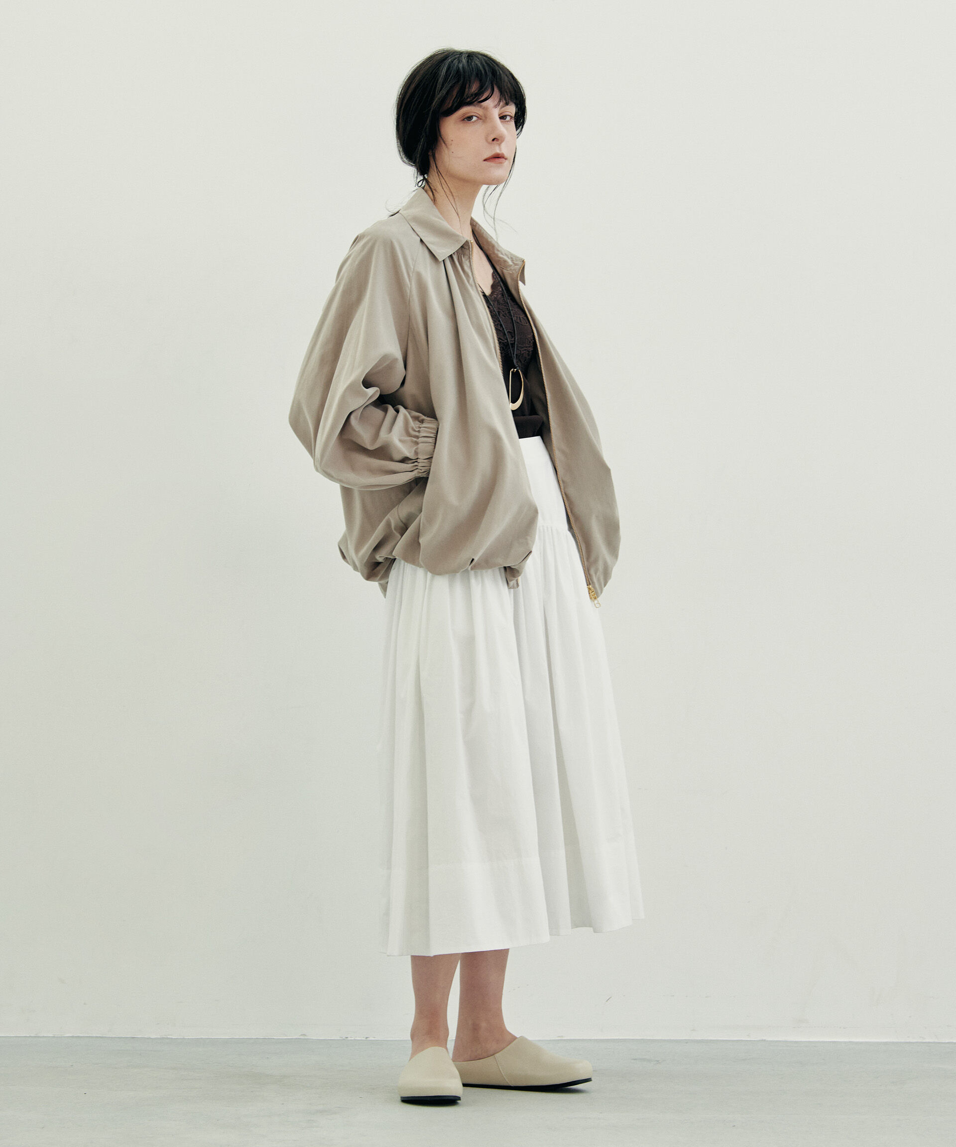 nano･universe「ローギャザーミディスカート」|スカート|ホワイト