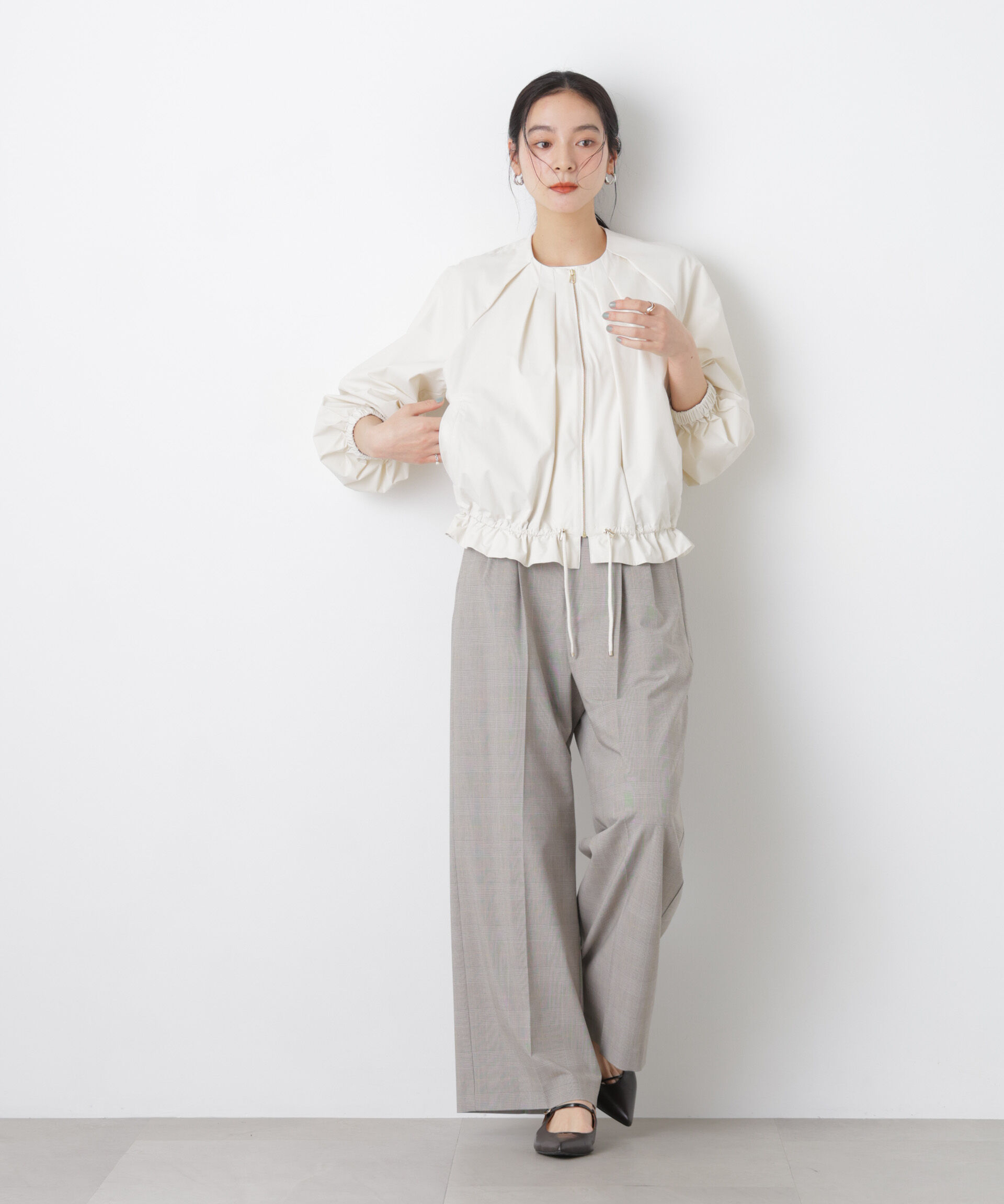 nano･universe「トロストレッチ2タックワイドパンツ(セットアップ可)」|チノ|