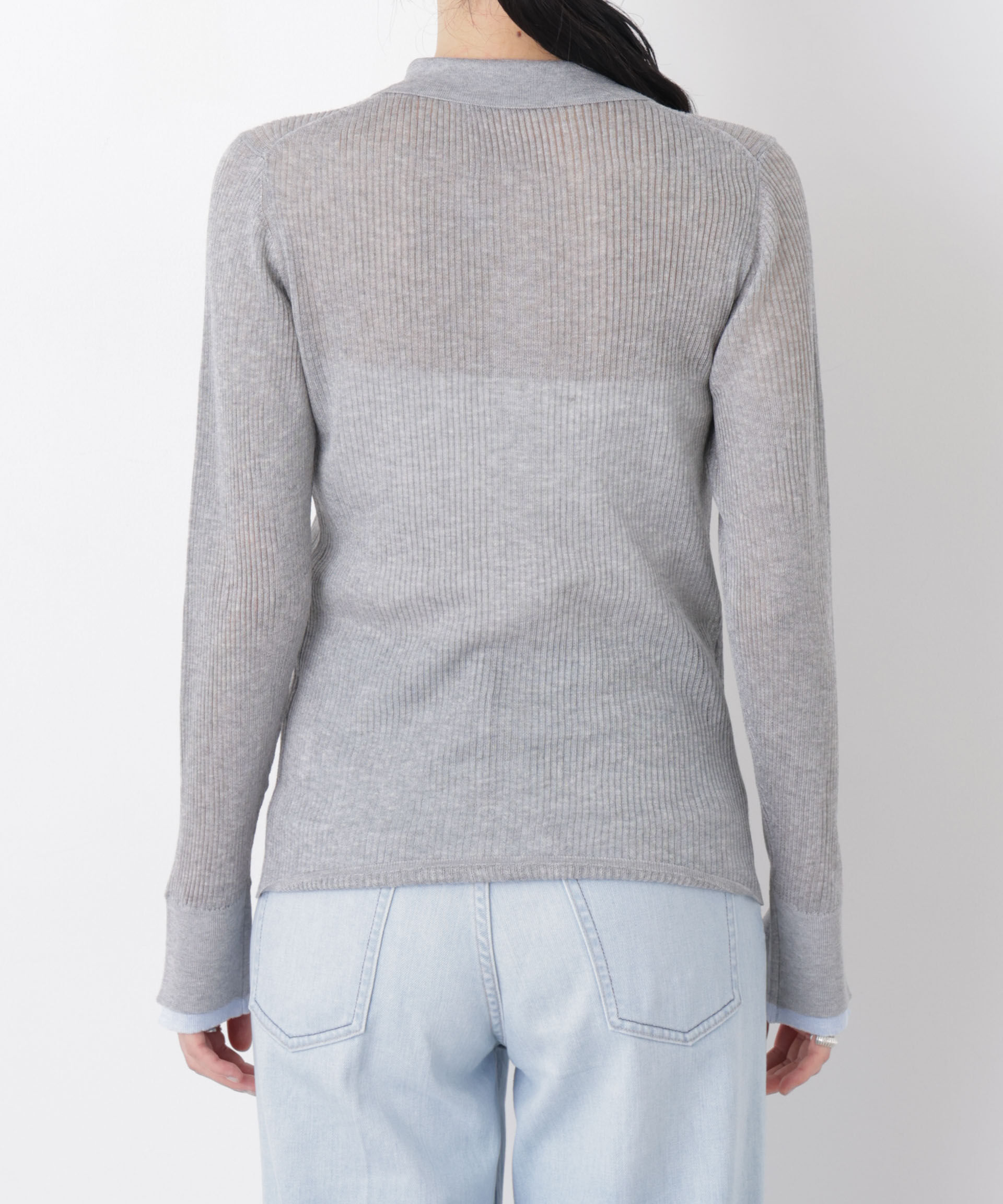 nano･universe「バイカラーシアーリブ衿付きカーディガン」|ニット・セーター|