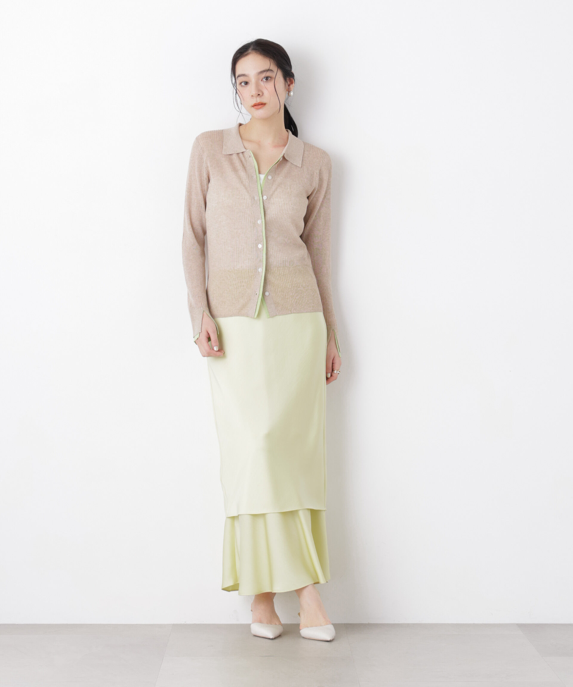 nano･universe「バイカラーシアーリブ衿付きカーディガン」|ニット・セーター|