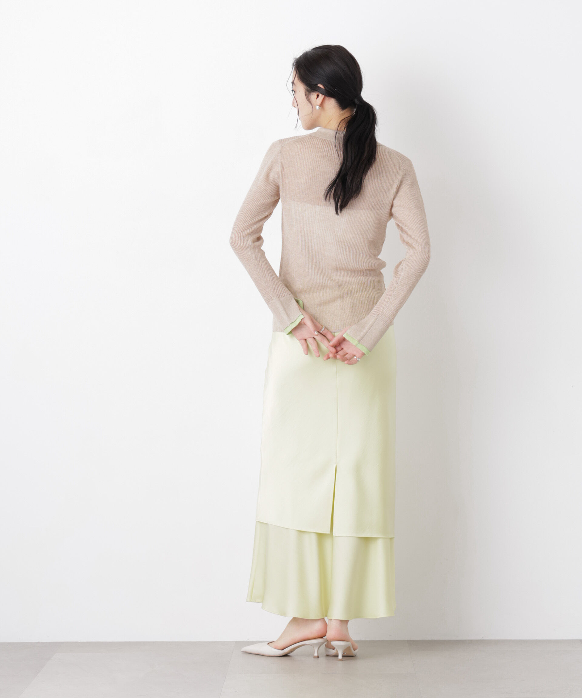 nano･universe「バイカラーシアーリブ衿付きカーディガン」|ニット・セーター|