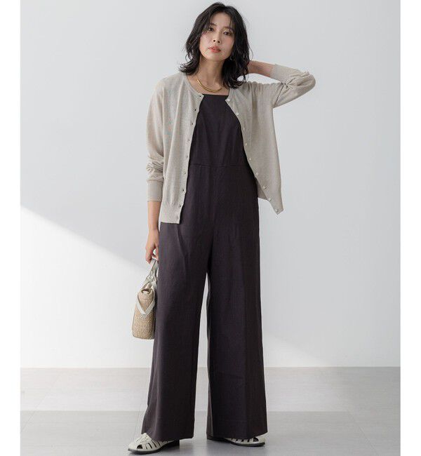 23区「【洗える】リネンレーヨンストレッチ スクエアネック オールインワン」|オールインワン|