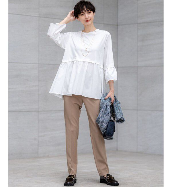 23区「【洗える】シルキータフタコンビ ペプラム カットソー」|Tシャツ・カットソー|