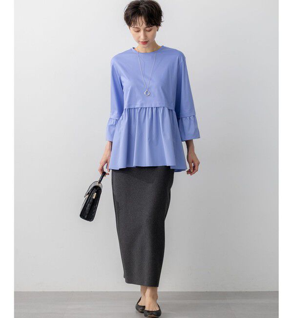 23区「【洗える】シルキータフタコンビ ペプラム カットソー」|Tシャツ・カットソー|