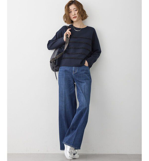 23区「【FUDGE掲載/滝沢眞規子さん着用/RED CARD TOKYO&times;23区】 センタープレス デニム ワイド パンツ」|デニム|