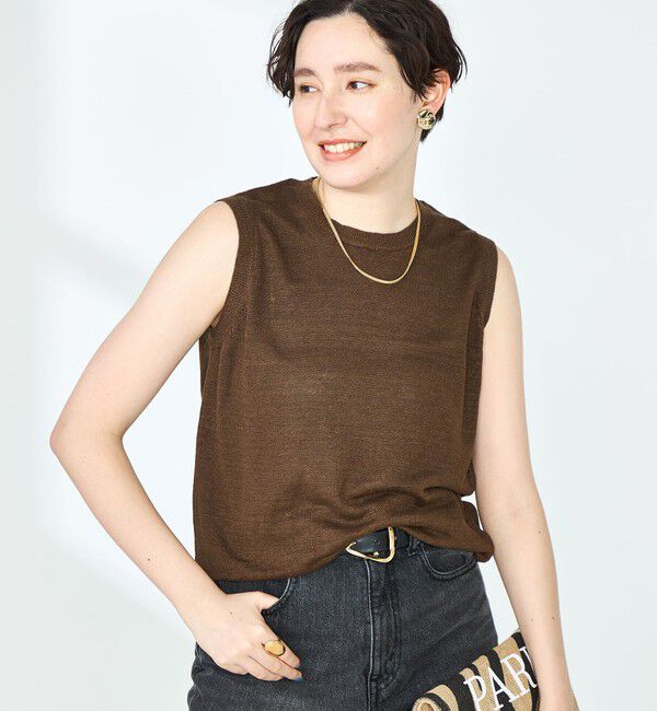 NOLLEY'S「《アンサンブル対応》《手洗い可能》フレンチリネンノースリーブプルオーバーニット」|ニット・セーター|