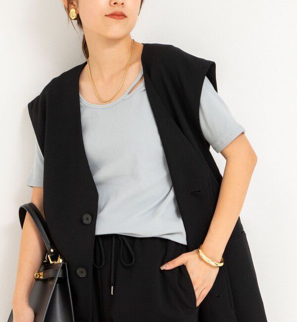 Rie Miller「ランダムテレコ2WAYプルオーバー」|Tシャツ・カットソー|グレイッシュブルー