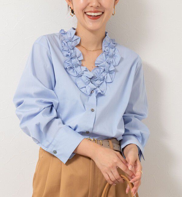 NOLLEY'S「Vネックタックギャザーパーツブラウス」|シャツ・ブラウス|サックス