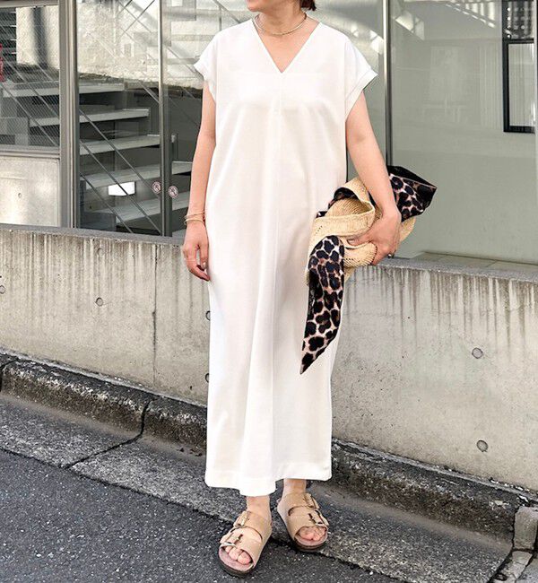 Rie Miller「ウォッシャブル袖口リブマキシ丈ワンピースジョーゼットダンボール」|ワンピース|