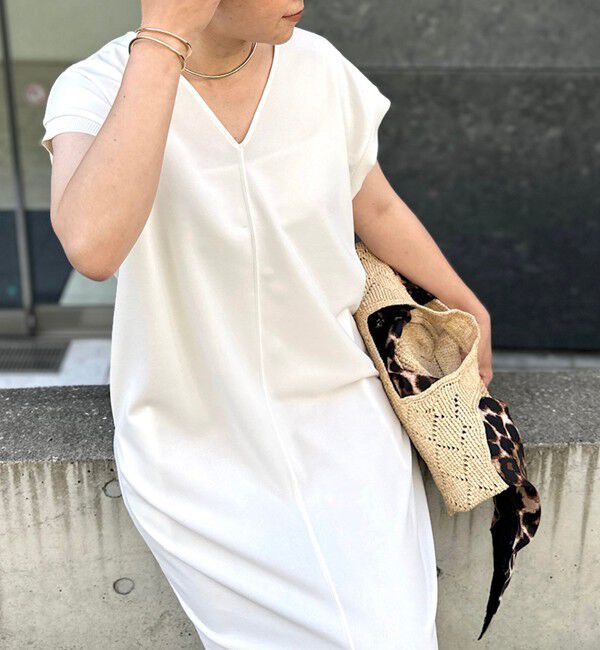 Rie Miller「ウォッシャブル袖口リブマキシ丈ワンピースジョーゼットダンボール」|ワンピース|