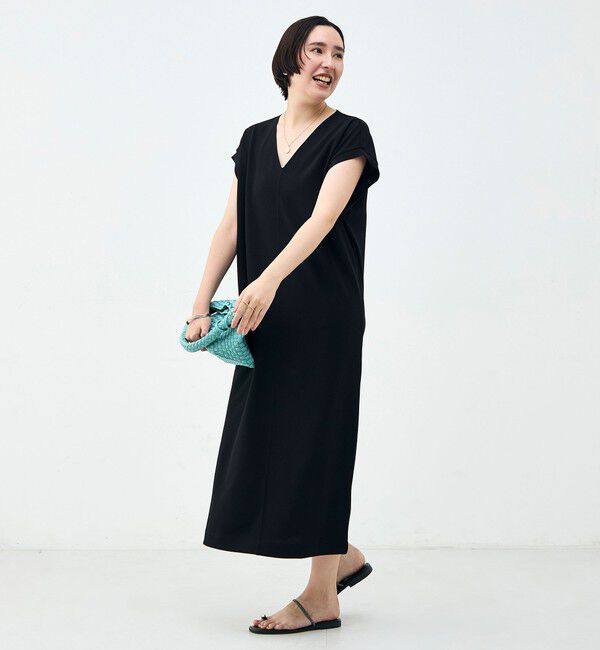 Rie Miller「ウォッシャブル袖口リブマキシ丈ワンピースジョーゼットダンボール」|ワンピース|