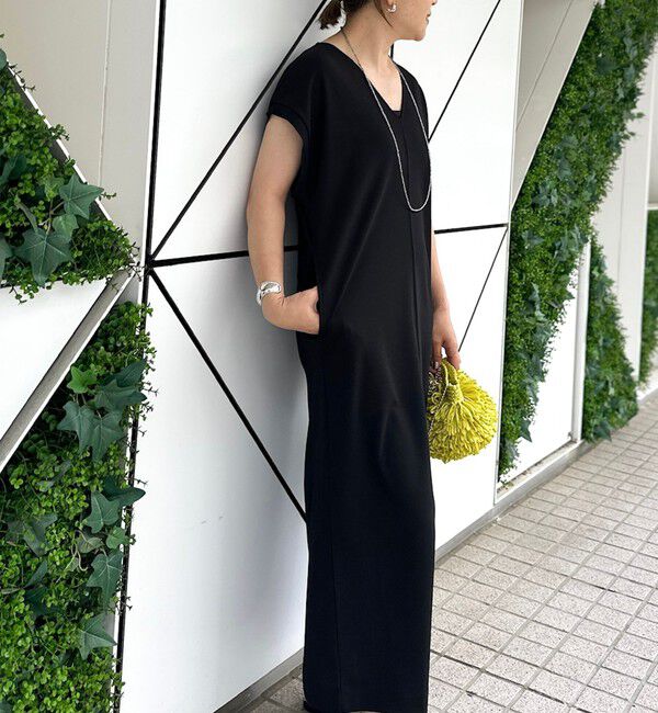 Rie Miller「ウォッシャブル袖口リブマキシ丈ワンピースジョーゼットダンボール」|ワンピース|