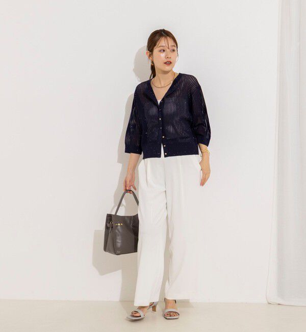 NOLLEY'S「《手洗い可能》メッシュスパンコール6分袖カーディガン」|カーディガン|