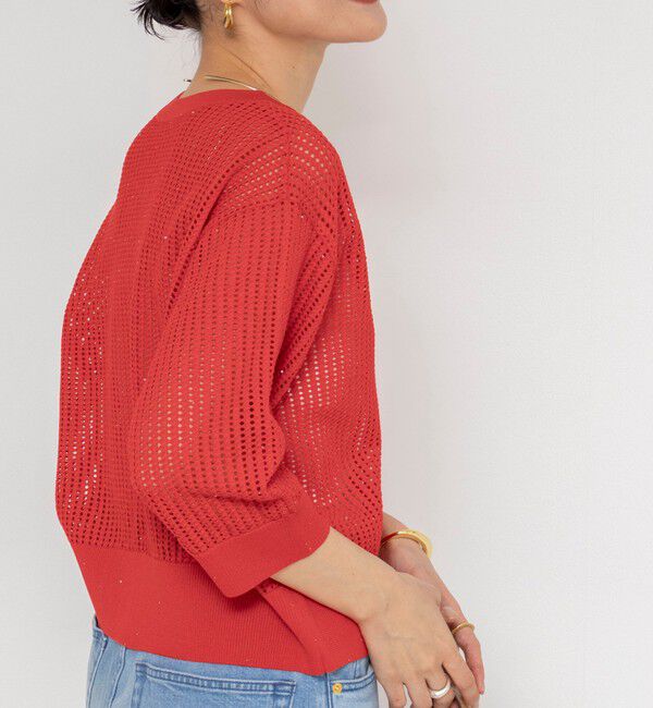 NOLLEY'S「《手洗い可能》メッシュスパンコール6分袖カーディガン」|カーディガン|