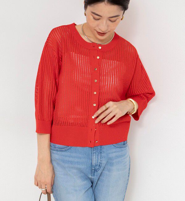 NOLLEY'S「《手洗い可能》メッシュスパンコール6分袖カーディガン」|カーディガン|