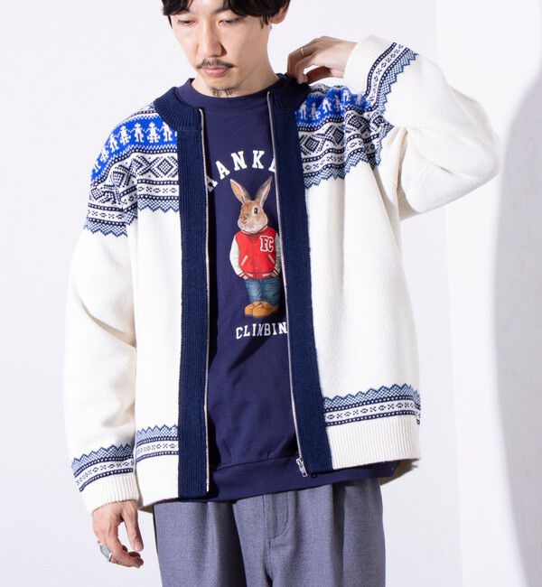 GLOSTER「【GLOSTER/グロスター】フェアアイル柄 エスニック ジップカーディガン ユニセックス」|カーディガン|