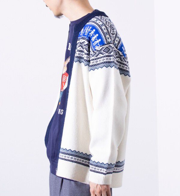 GLOSTER「【GLOSTER/グロスター】フェアアイル柄 エスニック ジップカーディガン ユニセックス」|カーディガン|