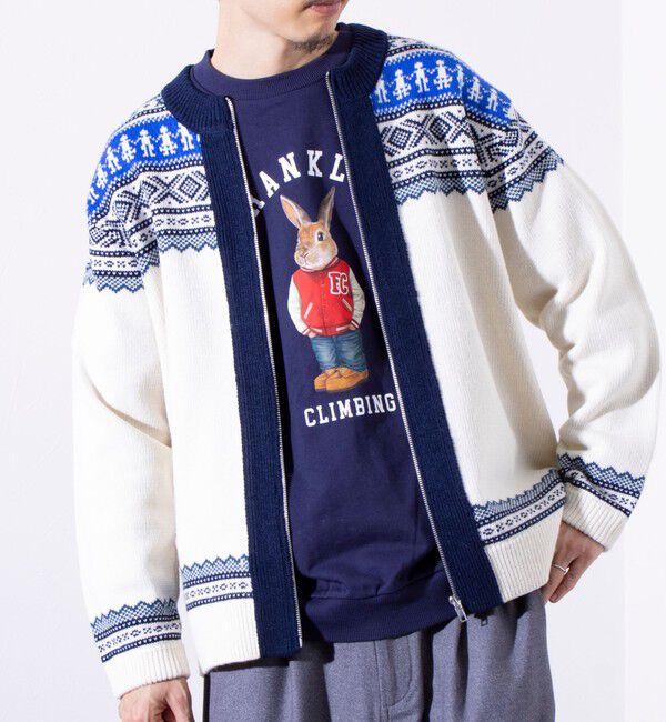 GLOSTER「【GLOSTER/グロスター】フェアアイル柄 エスニック ジップカーディガン ユニセックス」|カーディガン|