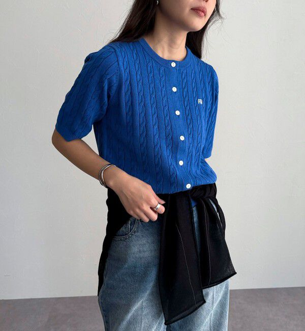 fredy emue「FR刺繍ケーブル柄半袖カーディガン」|カーディガン|